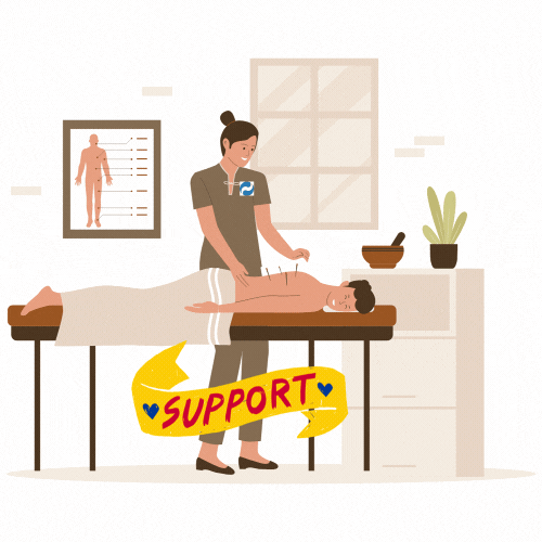 an acupuncturist having support